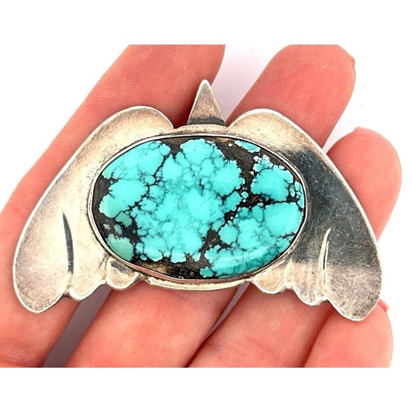 Vintage 925 Sterling Silver Native American Red Mountain Turquoise Bird Pendant
